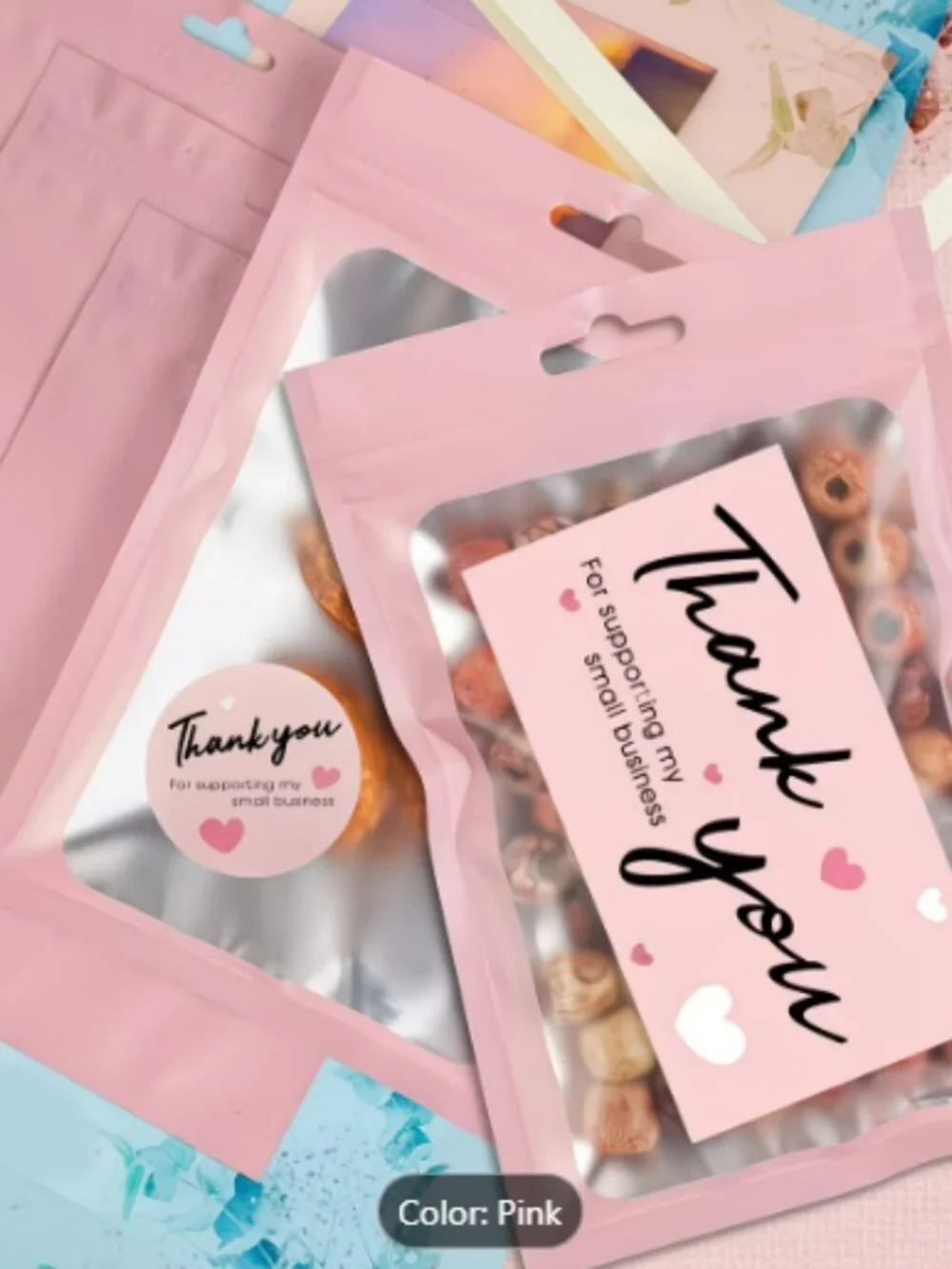 Thank You Cards and Stickers Set with Resealable Packaging Bags